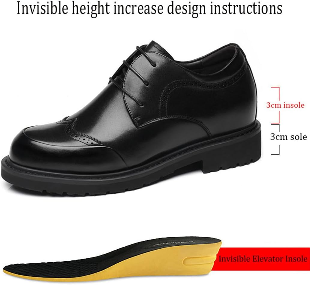 Мужские оксфорды VIBLiSS Invisible Height, броги, кожаные туфли на шнуровке с эффектом подъема, для бизнеса, свадьбы и офиса, черный — фото 2
