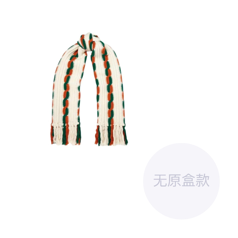 

GUCCI Шерстяной вязаный шарф Unisex белый/оранжевый зеленый в полоску