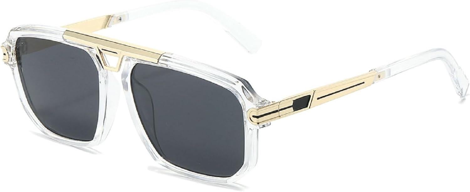 

Популярные модные квадратные мужские солнцезащитные очки-пилот в стиле ретро 70-х, дизайнерские, с прозрачными градиентными линзами, защита от УФ-излучения UV400, женские солнцезащитные очки в стиле панк mincl, Clear Gray