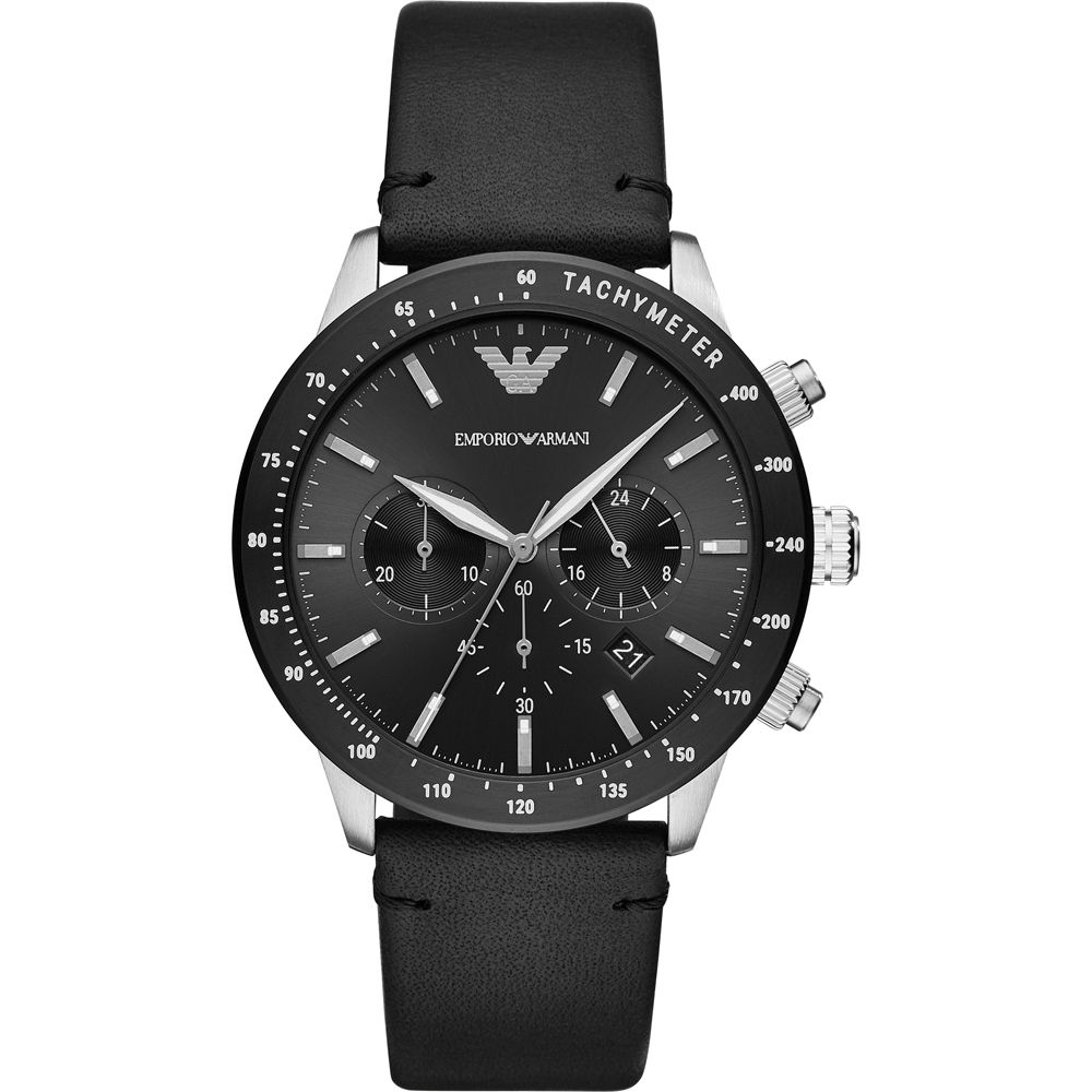 

Черные кожаные часы Armani