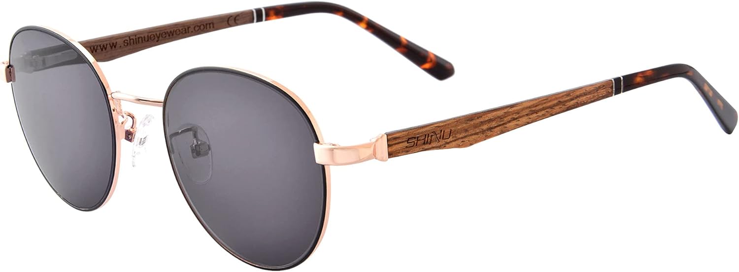 

Поляризованные очки для вождения SHINU для защиты от ночных бликов, поляризованные солнцезащитные очки для мужчин, очки для рыбалки, оправа из металла и дерева, модель W903, Black and Rose Gold