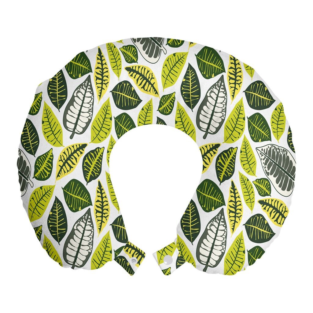 

ABAKUHAUS Подушка для путешествий Philodendron, поддержка шеи, яркий тропический лист, пенопластовые дорожные принадлежности для самолета и автомобиля, 30x30 см, белый лаймово-зеленый