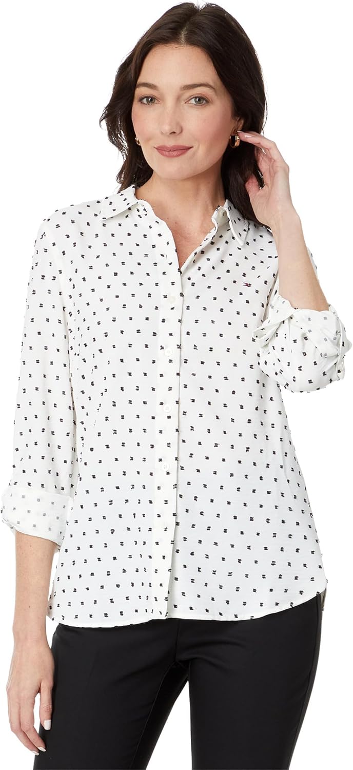 

Женская рубашка Tommy Hilfiger Clip Dot на пуговицах, Ivory/Black