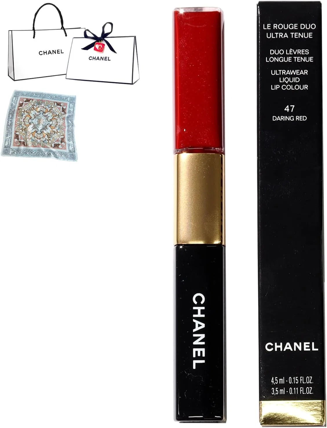 Губная помада 2-в-1 Chanel Le Rouge Duo Ultra Tuniu, оттенок 47 Darling Red, с шармом-сердечком