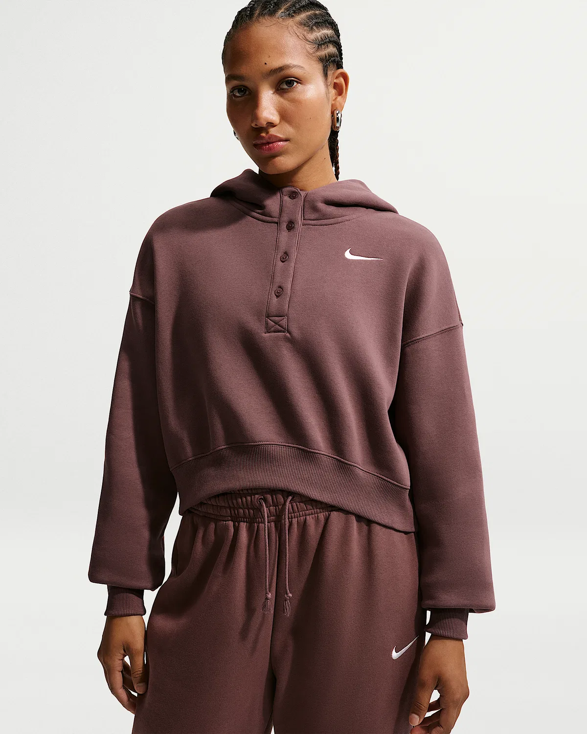 Женский оверсайз-кроп хенли худи Nike Sportswear Phoenix Fleece, Tattoo/Sail