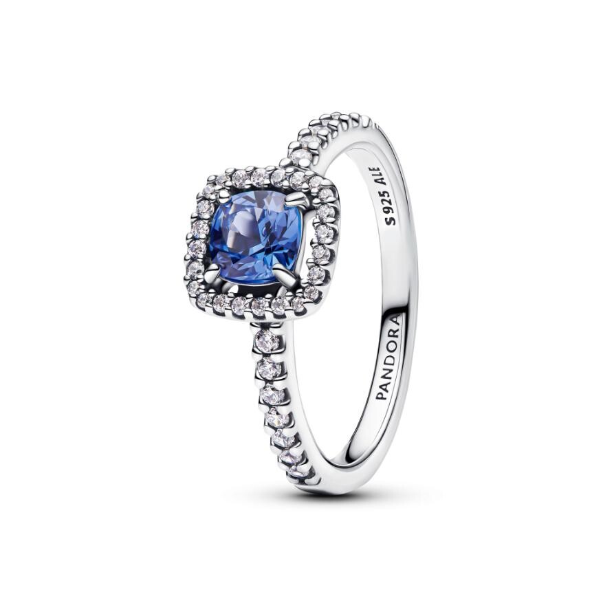 

Кольцо Sparkling Square Blue Halo Pandora, стерлинговое серебро