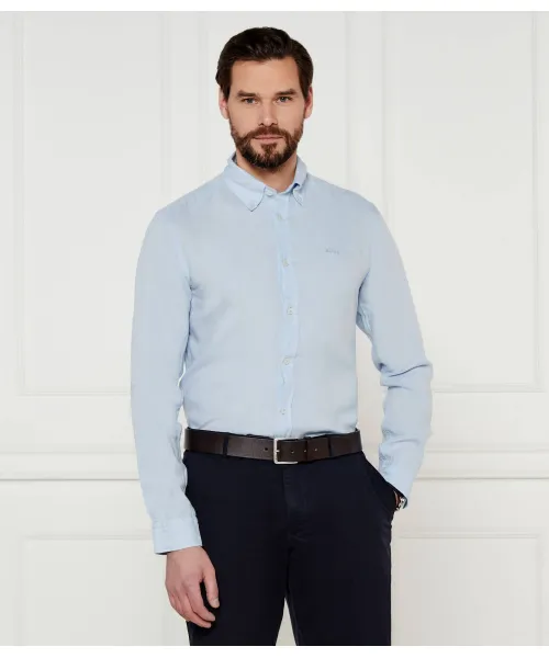 

H-Roan-Bd-E-C1-243 льняная рубашка Slim fit Boss, синий