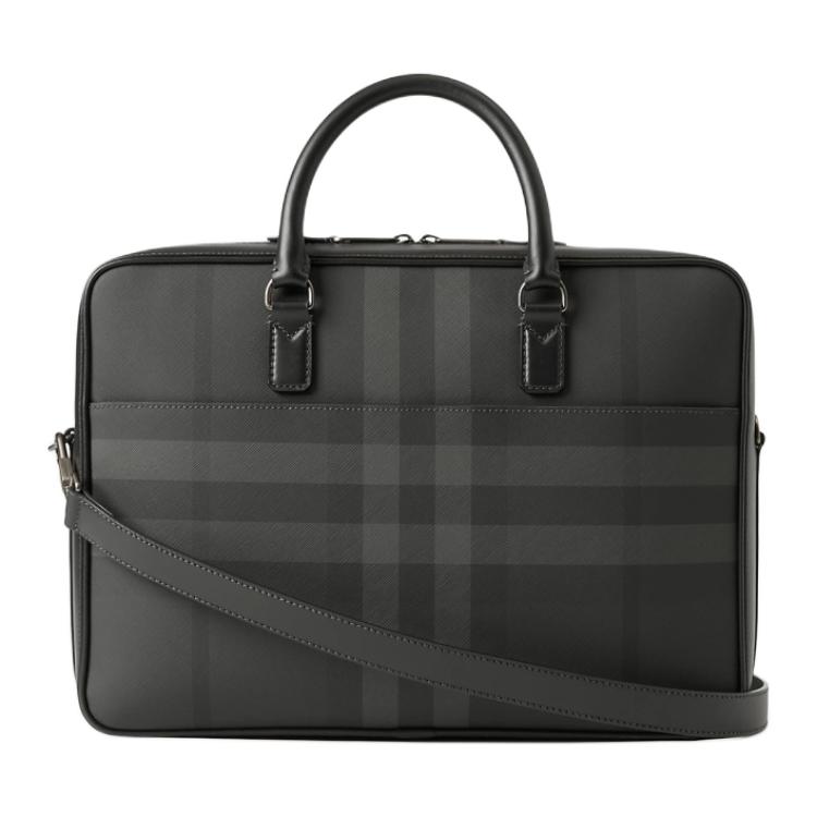 Burberry Сумка-портфель мужская из термополиуретана с хлопком и телячьей кожей антрацитового цвета — фото 3