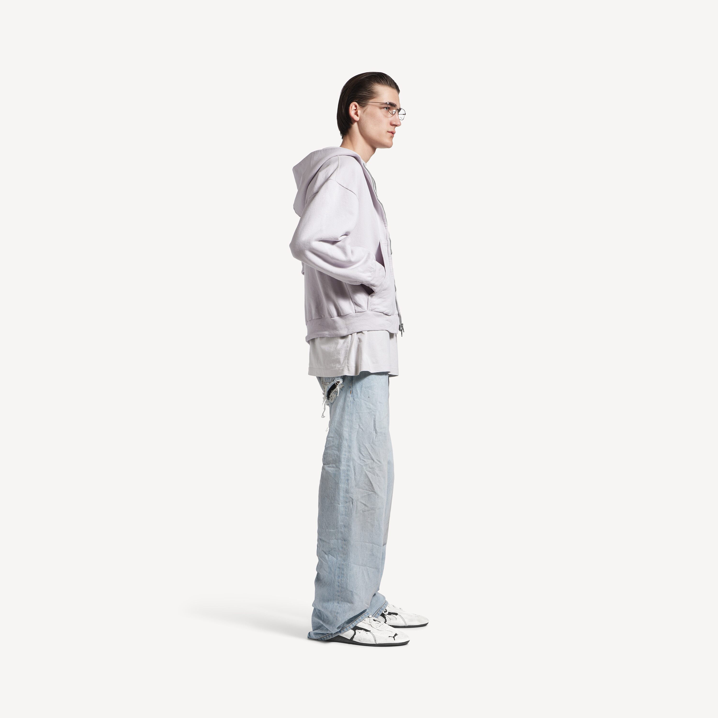 Мужское худи balenciaga на молнии сзади стандартного кроя в грязно-белом/нежно-розовом цвете BALENCIAGA, нежно-розовый/грязно-белый — фото 2