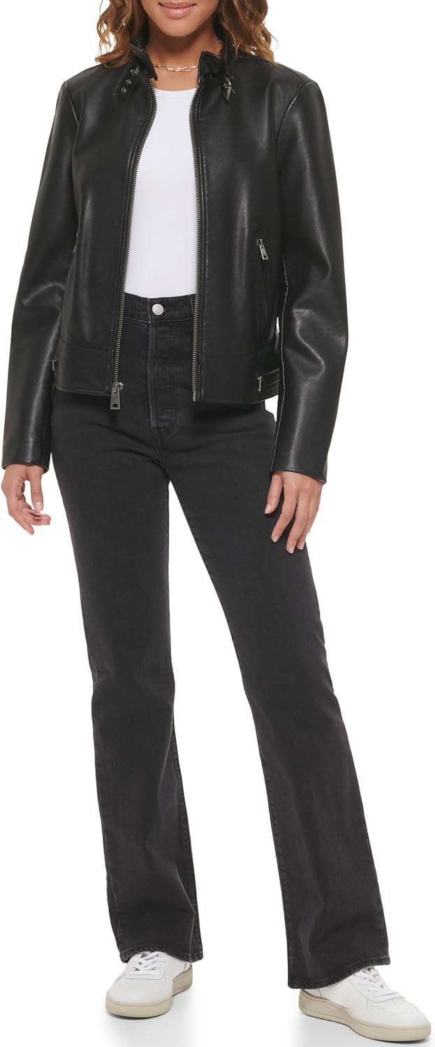 Женская куртка для мотокросса Levi's из искусственной кожи (стандартная и плюс), Black Latch Collar — фото 2