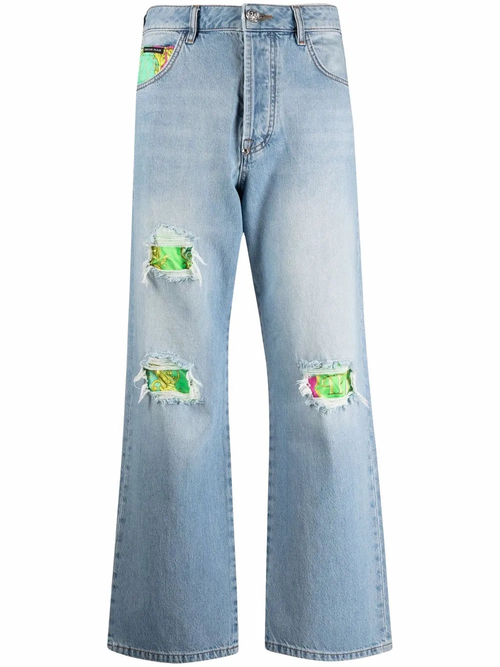 

Укороченные джинсы с эффектом потертости Philipp Plein, синий