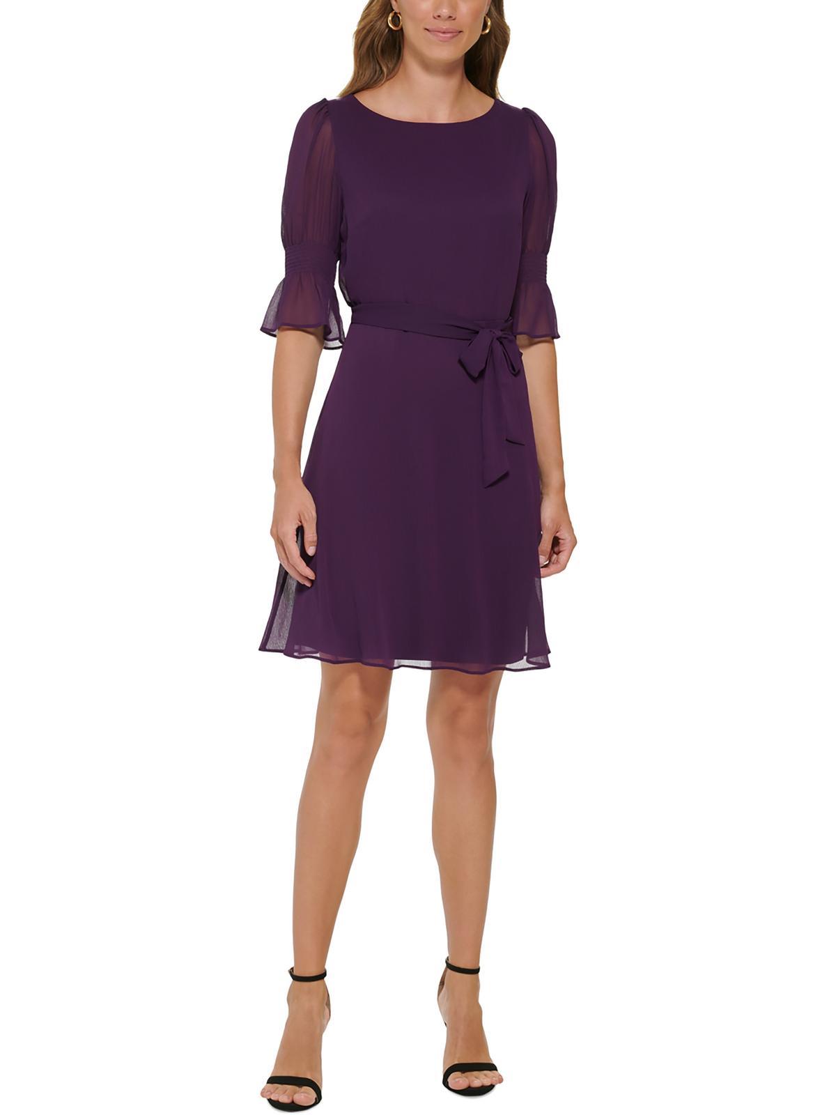 

Женское однотонное платье из полиэстера с эффектом покроя и клеш DKNY, цвет wine