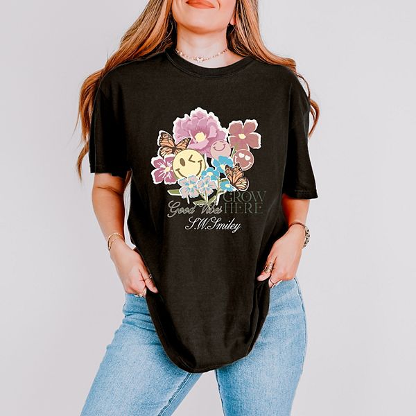 

SWSmiley good vibes grow here flowers - женская футболка с принтом, окрашенная в стиле garment dyed Simply Sage Market, Black, Черный, SWSmiley good vibes grow here flowers - женская футболка с принтом, окрашенная в стиле garment dyed Simply Sage Market, 
