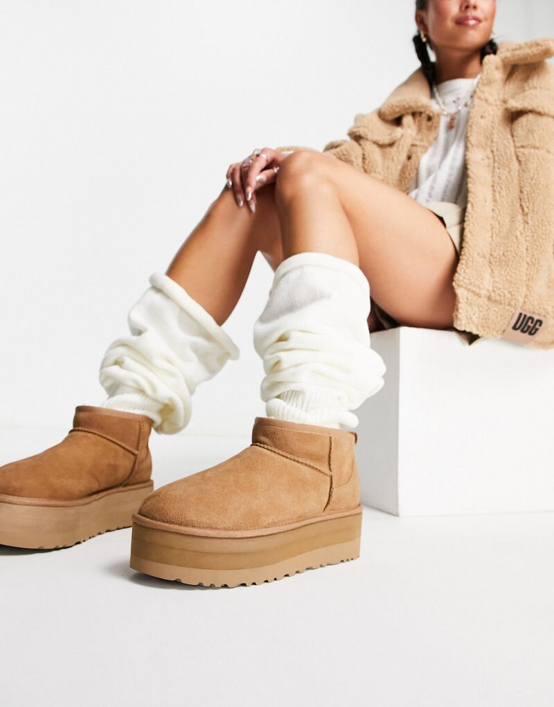 

Сапоги на платформе UGG Classic Ultra Mini каштанового цвета