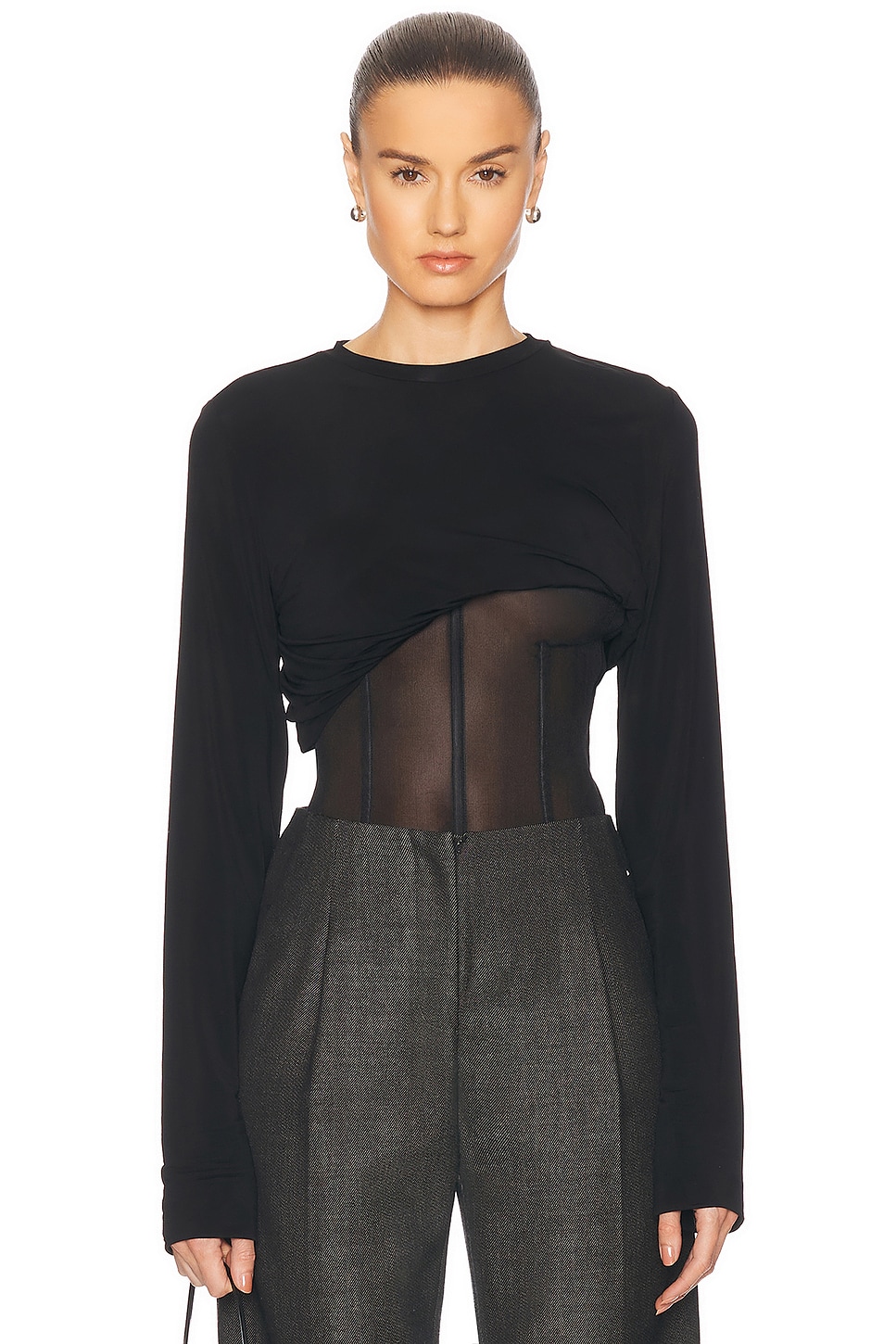 

Облегающая футболка с корсетом из джерси Christopher Esber, Black