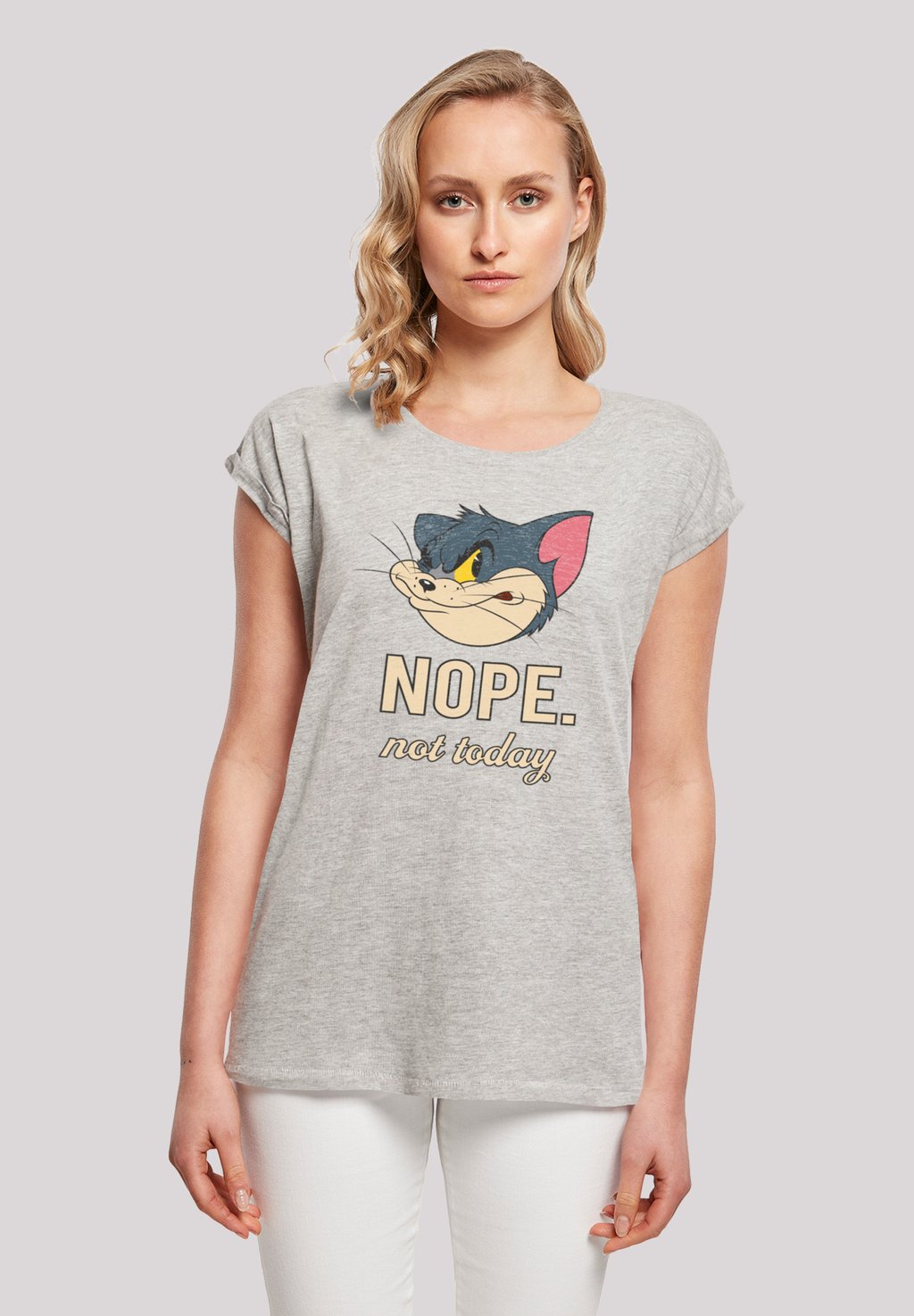 

Футболка с принтом EXTENDED SHOULDER TOM AND JERRY TV SERIE NOPE NOT TODAY F4NT4STIC, серый