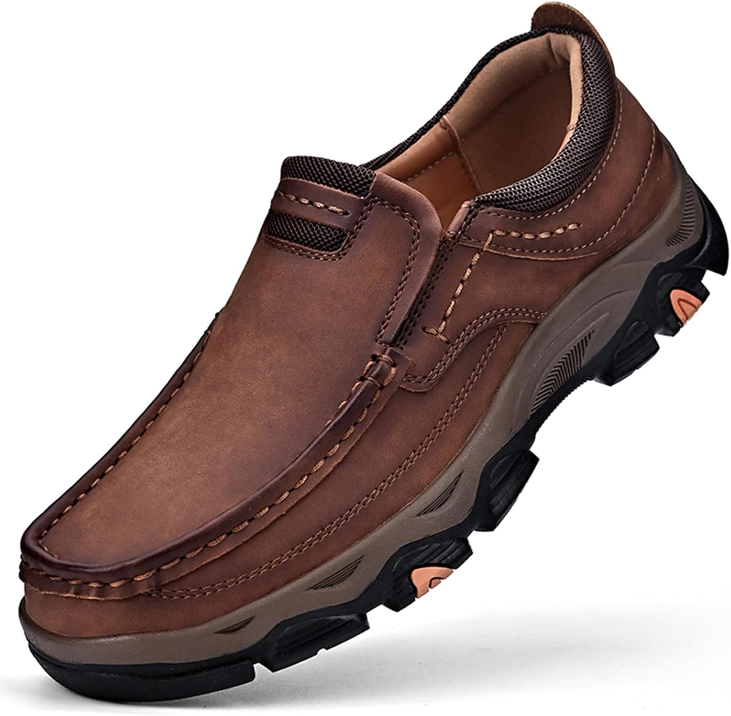 

Мужские кожаные слипоны EFTCAL, легкие, дышащие, повседневные, удобные, нескользящие модные прогулочные туфли, светло-коричневый