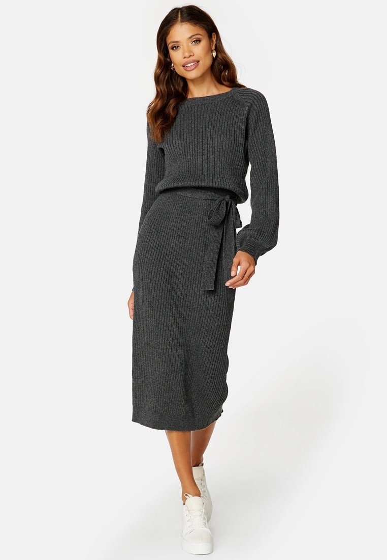 

Платье-джемпер ROUND NECK RIB KNITTED MIDI DREESS Bubbleroom, серый