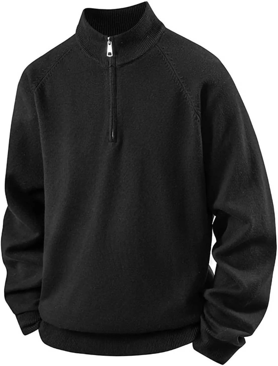 

Мужской вязаный свитер с узором "резинка" и воротником-стойкой