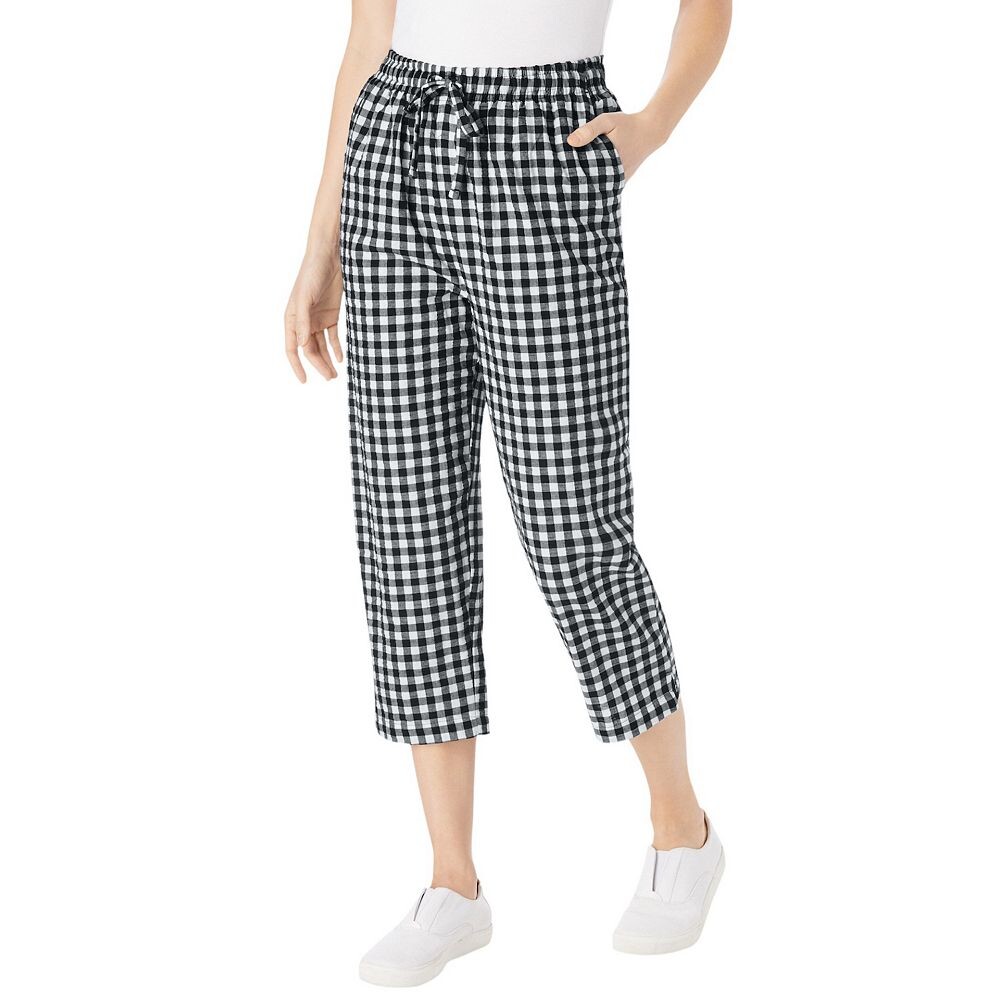 

Женщина в женских капри из жатого хлопка больших размеров Woman Within, цвет Black Gingham