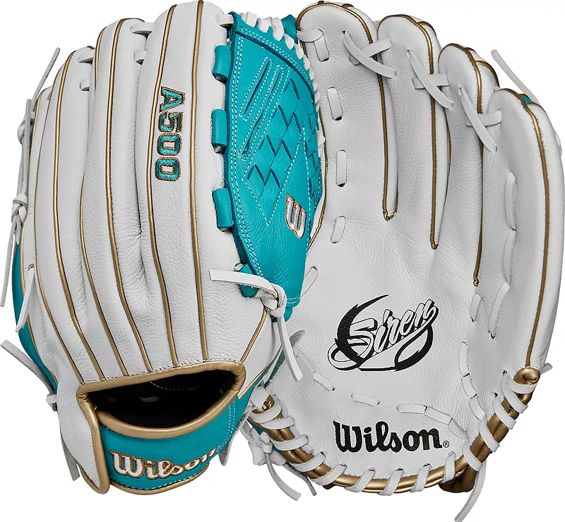 

Перчатки для софтбола Wilson 12,5 дюймов A500 Siren Series для девочек, белый/бирюзовый