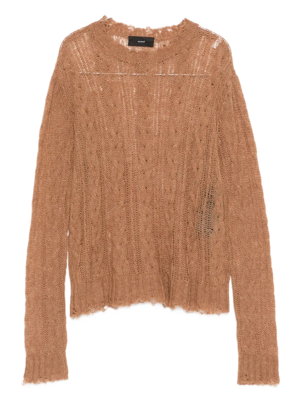 

Свитер с плетёным узором и рваными краями Alanui, коричневый