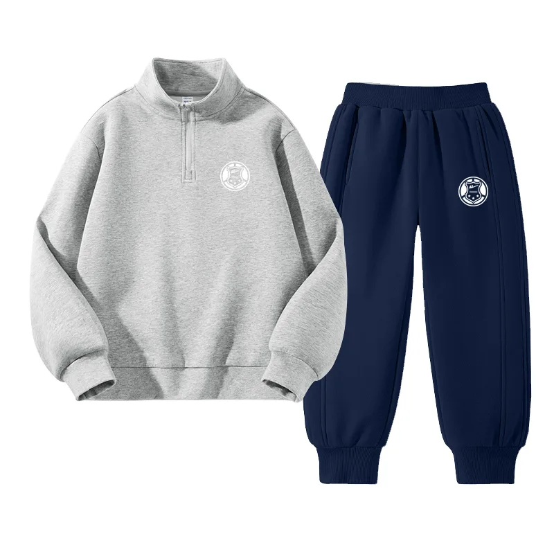 Детская спортивная одежда с воротником стойкой WARRIOR, Light Heather Gray/Shield K-Navy Blue/Shield K