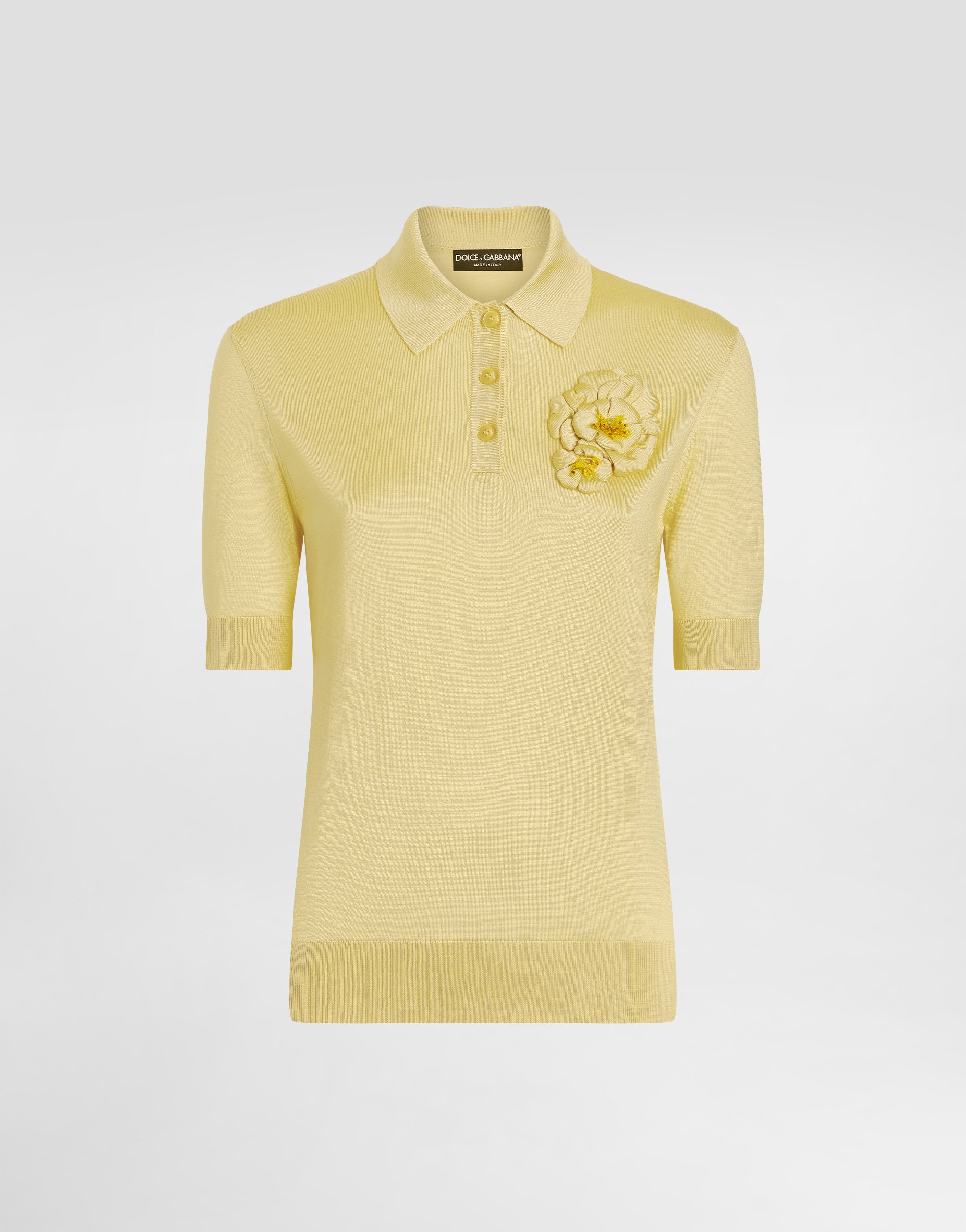

Шелковое поло с брошью в виде цветка Dolce & Gabbana, желтый