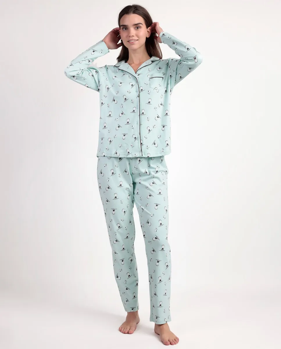 

Женская длинная пижама с открытой вязкой из хлопка синего цвета Peanuts