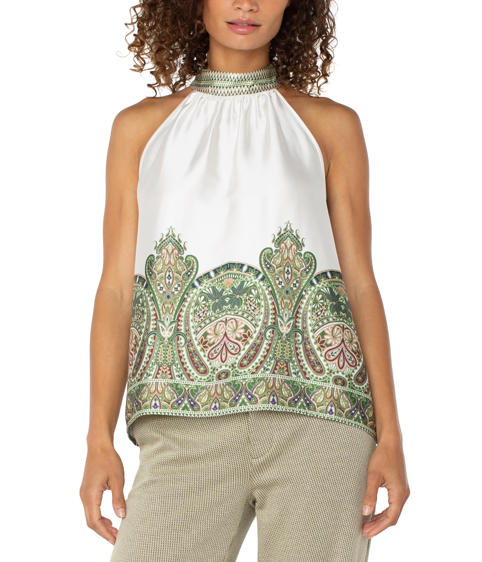 

Топ Liverpool Los Angeles Mock Neck Halter Top, цвет Cream Olive Paisley Print