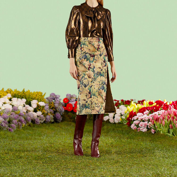 Китайский Новый год Повседневная длинная юбка женская зеленая Gucci — фото 4