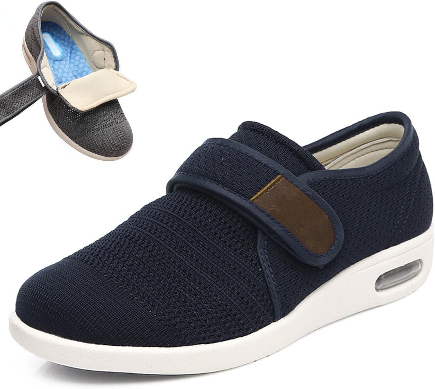 

Кроссовки Bumuam Extra Wide Walking Headem, регулируемая застежка при артрите, опухший отек, подошвенный фасциит, опухшие ноги, обувь для ходьбы мужчин 11,5, синий