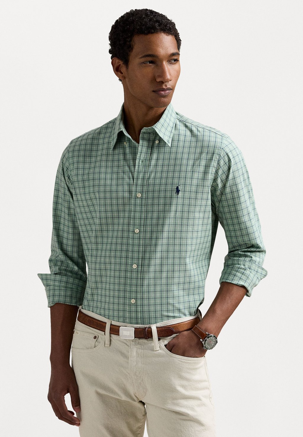 

Рубашка CUSTOM FIT CHECKED STRETCH POPLIN SHIRT Polo Ralph Lauren, зеленый