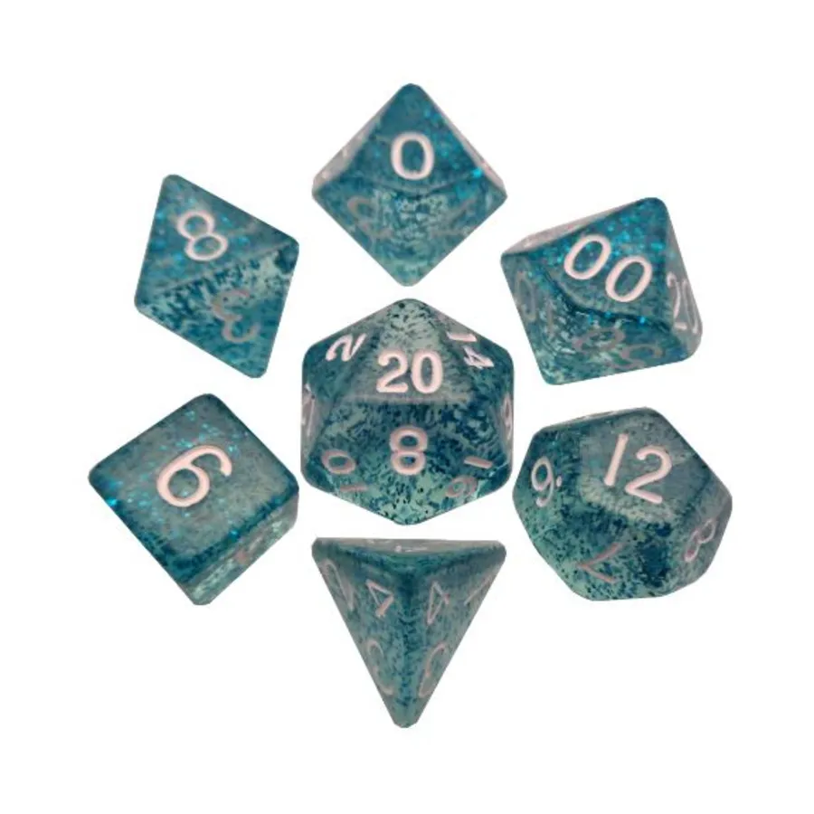 

Набор мини-многогранных кубиков — эфирно-голубой с белым (7), Mini-Dice (Metallic Dice Games)