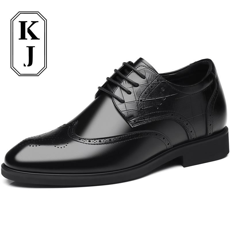 Мужские туфли черные KJ-522 со скрытой платформой 8 см, цвет KJ-522 Black Hidden Wedge 8CM — фото 4