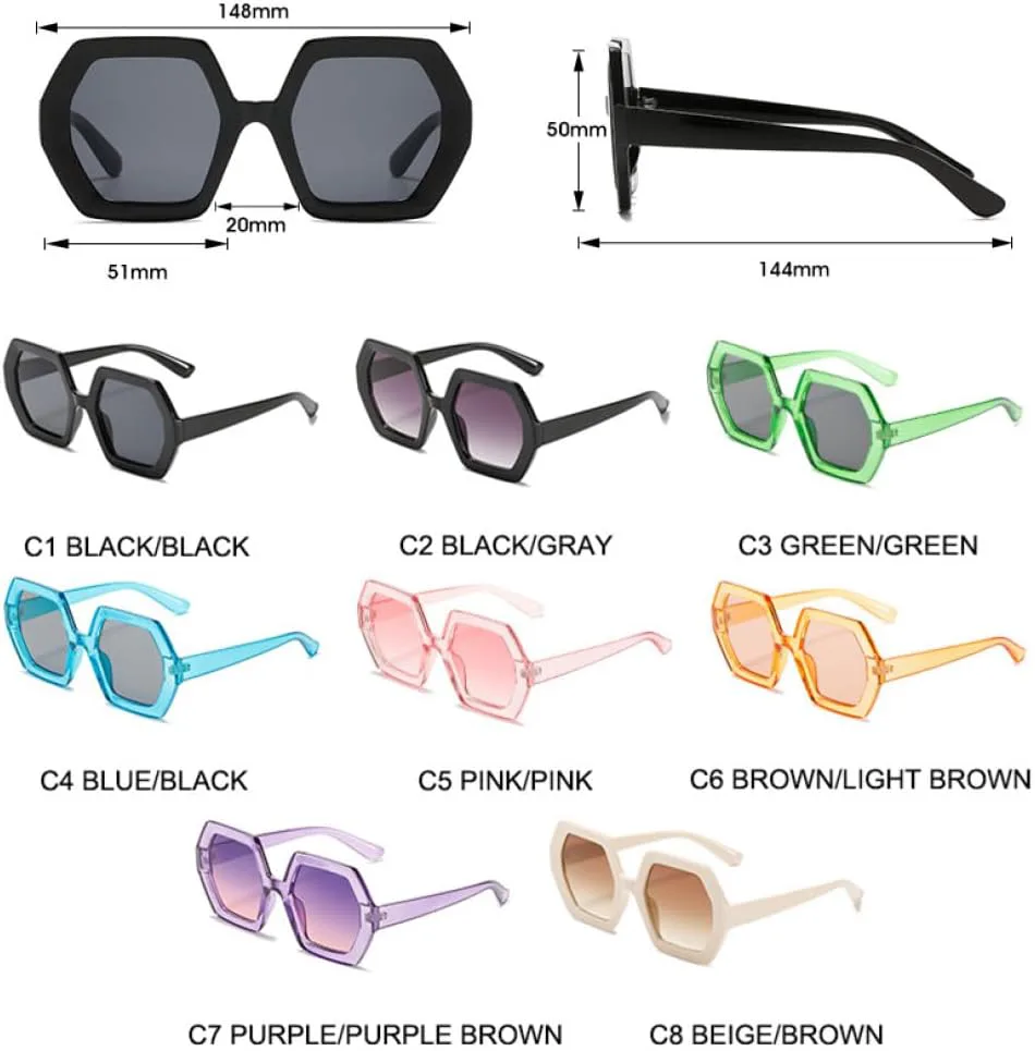 

Квадратные солнцезащитные очки для женщин, большие солнцезащитные очки для женщин, элегантные многоугольные очки, защита от ультрафиолета UV400 MTZJH, C2black-gray