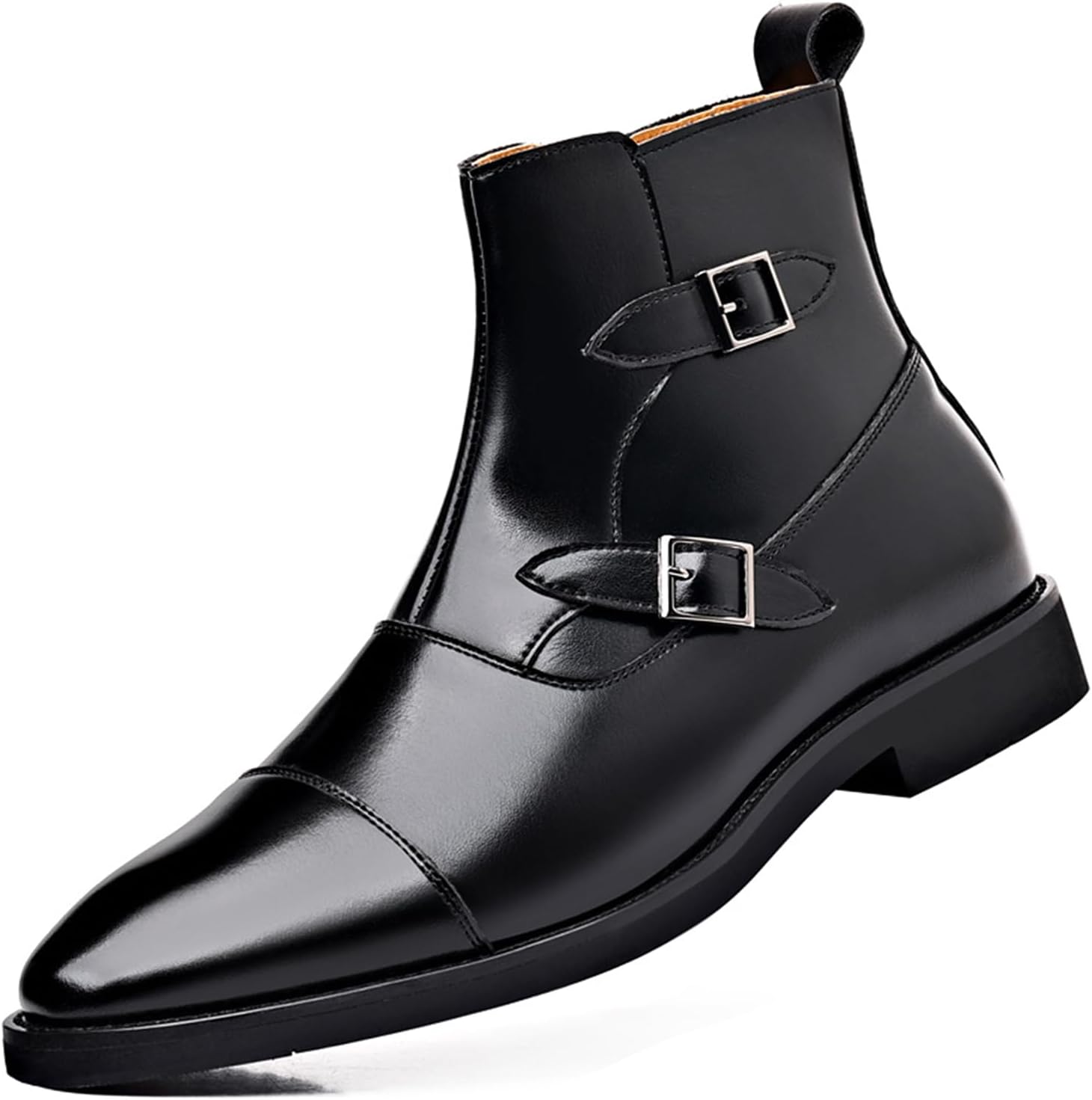 

Мужские кожаные ботинки Челси с застежкой-монеткой и носочной частью, боковой молнией, британского стиля, на низком массивном каблуке, ботинки Чакка до щиколотки, повседневные, деловые и официальные Ptnoka, черный