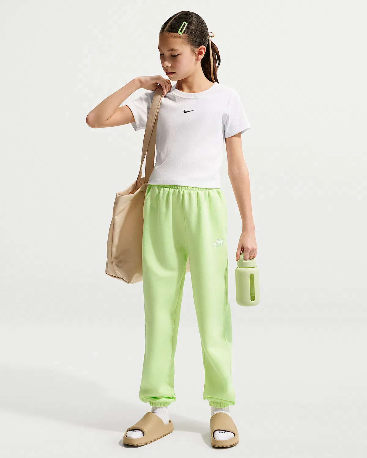 Детские свободные штаны Nike Sportswear Club Fleece, Light Liquid Lime/Light Liquid Lime/White
