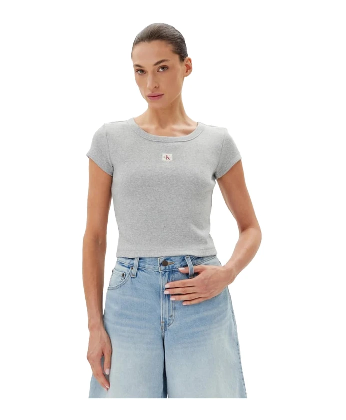 

Серая облегающая футболка с круглым вырезом Calvin Klein, серый