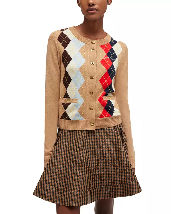 

Кардиган из шерсти и кашемира с ромбовидным узором Ganni, мультиколор