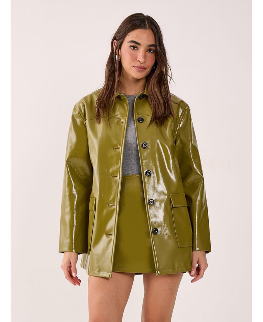 

Женская виниловая куртка удлиненного кроя с высокой посадкой Nasty Gal, Olive