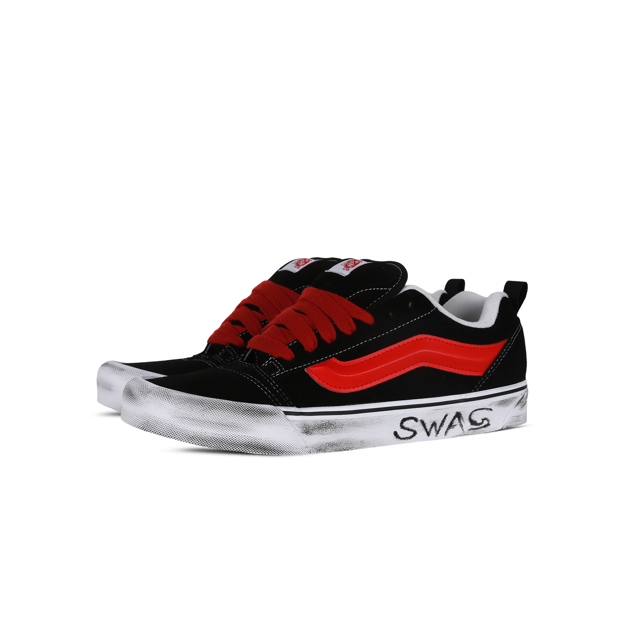 Vans Knu Skool SWAG Fabric Wrapping, износостойкие и нескользящие низкие кроссовки для скейтбординга унисекс Black Red — фото 4