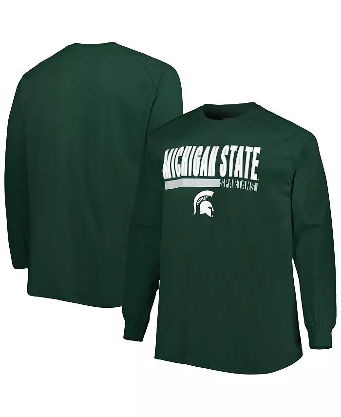 

Мужская зеленая футболка Michigan State Spartans Big and Tall Two-Hit Raglan с длинным рукавом Profile
