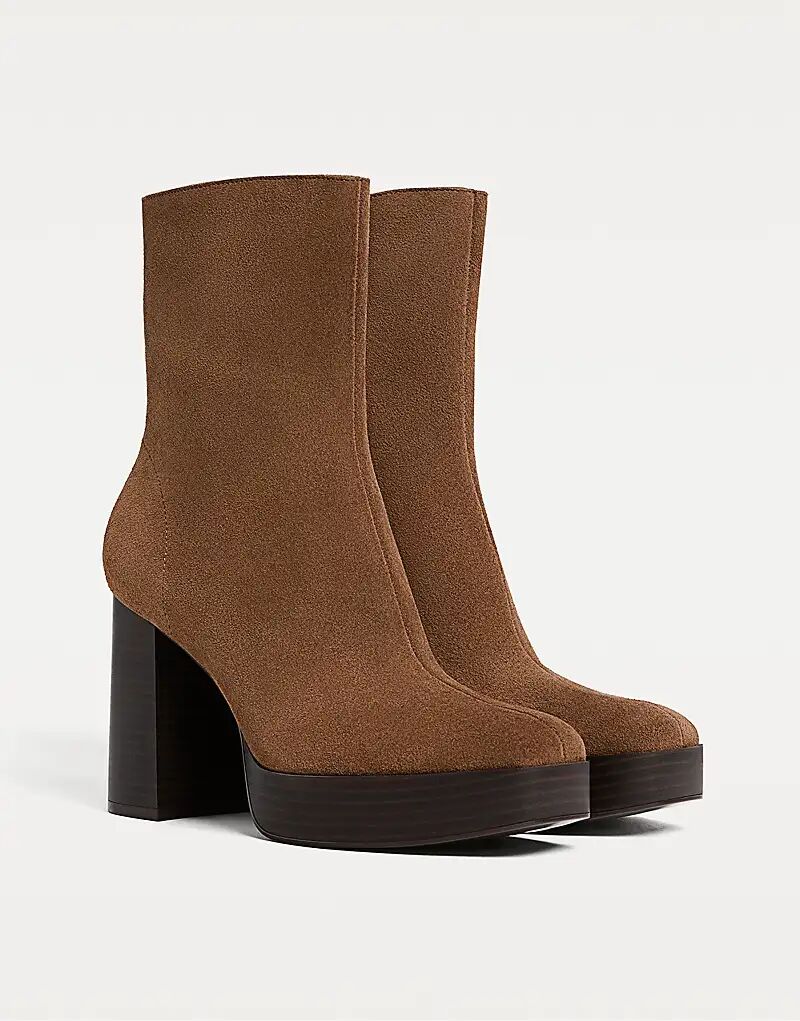 Ботильоны Stradivarius из кожи на высоком каблуке коричневого цвета