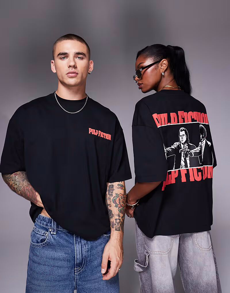 

Футболка свободного кроя унисекс ASOS DESIGN oversize с принтом «Криминальное чтиво» черного цвета