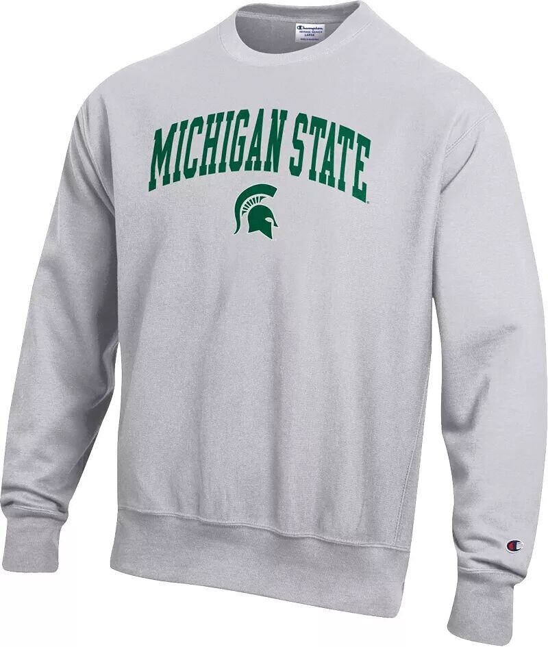 

Мужская серая толстовка с круглым вырезом с обратным переплетением Champion Michigan State Spartans
