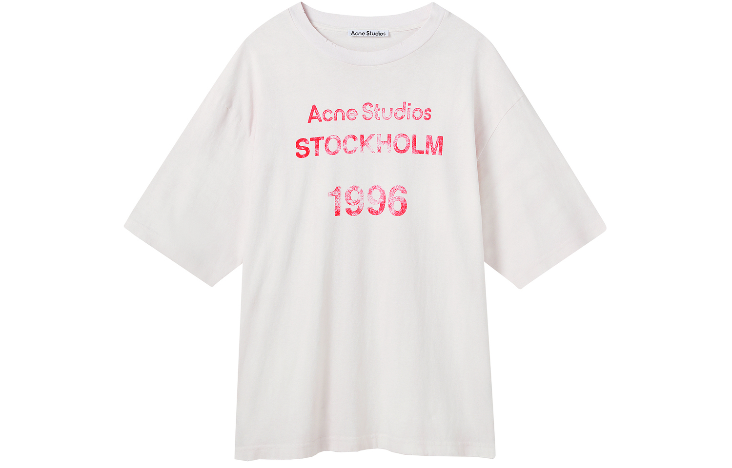 

Футболка Acne Studios с принтом марки Стокгольм 1996, розово-белая