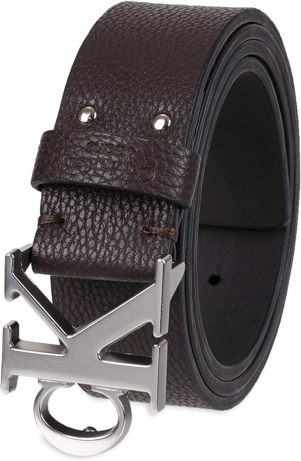 

Ремень Calvin Klein Men's CK Monogram Cut Out Buckle с пряжкой - повседневный ремень для джинсов и повседневной одежды, Dark Brown