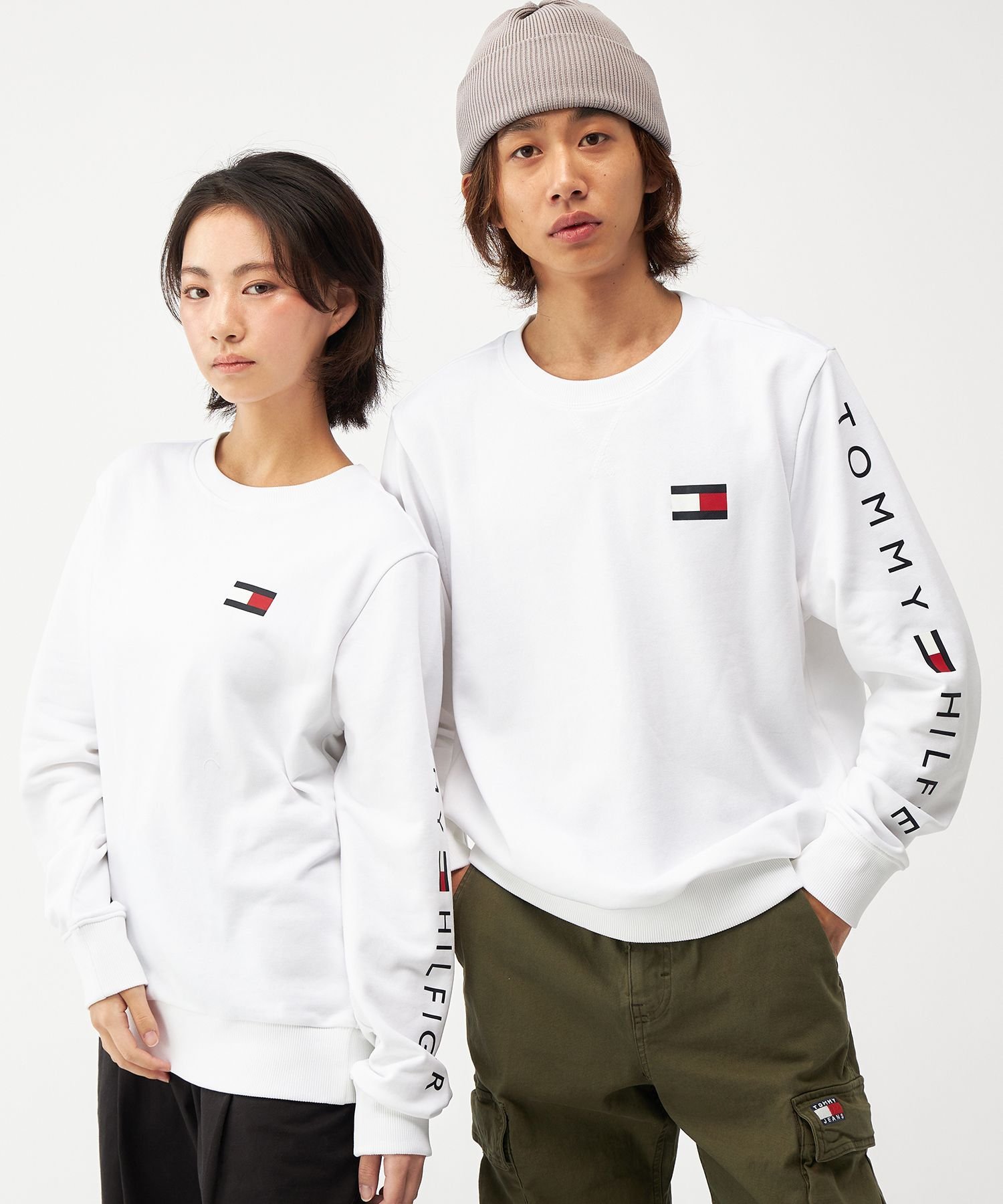Толстовка с длинными рукавами из французской махровой ткани с логотипом TOMMY HILFIGER, White YCF
