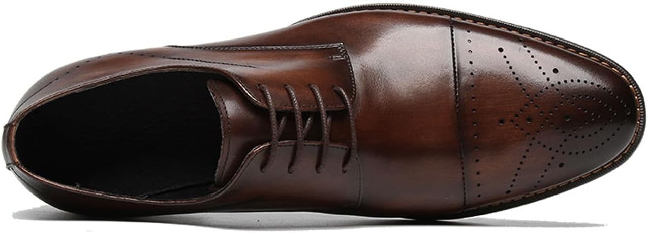 Мужские туфли Santimon Oxfords из натуральной кожи - Ручной работы дерби с закрытым носком для формальных мероприятий, смокинга, выпускного вечера, свадьбы и делового повседневного стиля, коричневый — фото 2